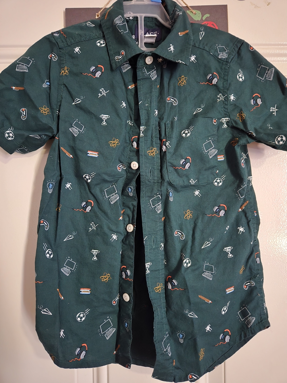 Boys School Doodle Poplin Button Up Shirt - green